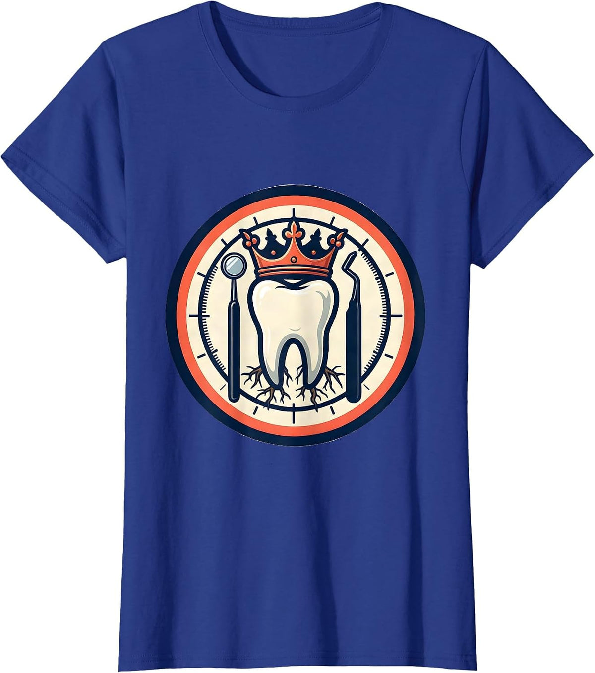 Women's Dental Squad Crowned Tooth Cartoon Dentist Humor T-Shirt - Royal Blue