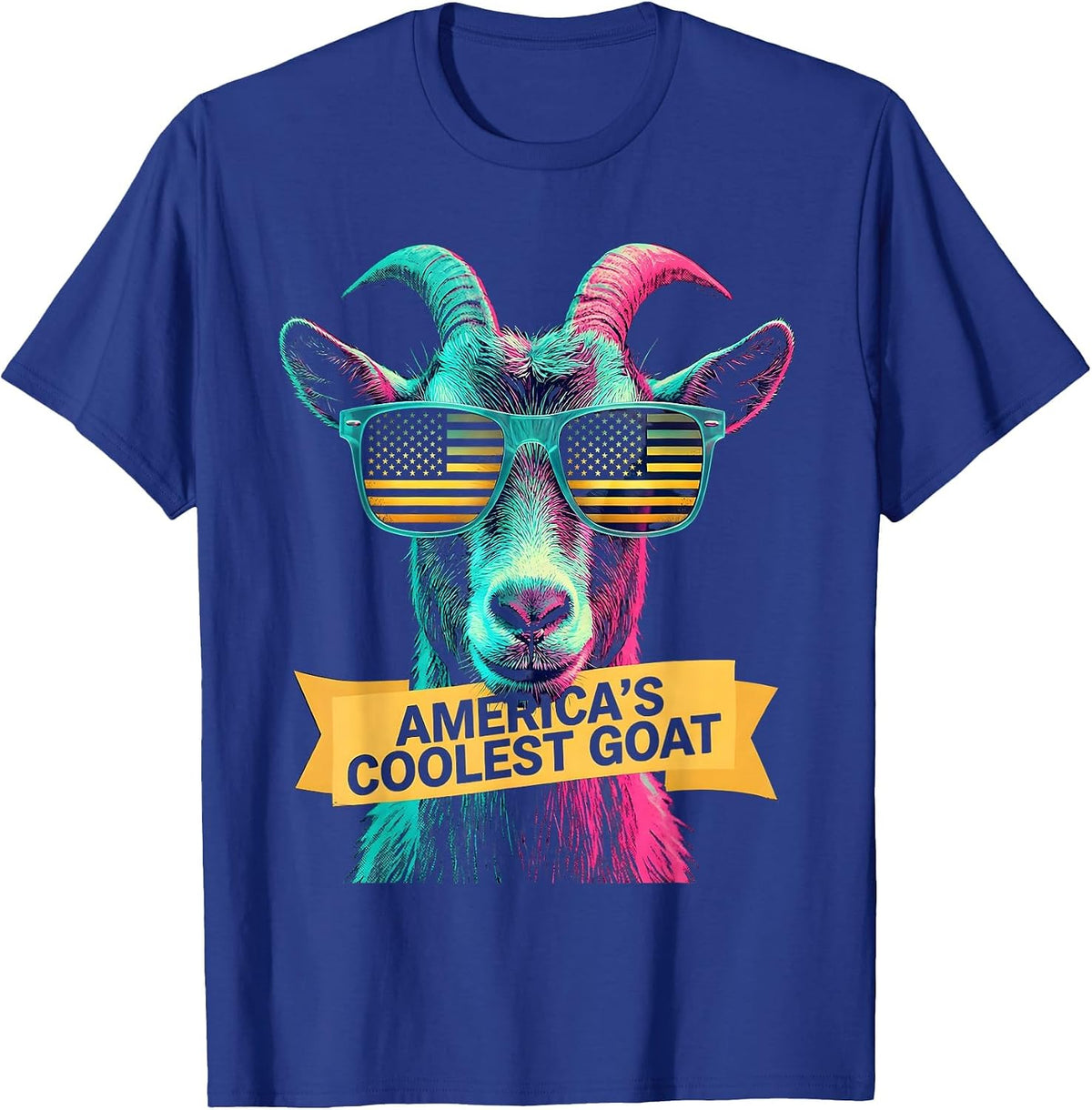 Men's America's Coolest GOAT Funny Goat Sunglasses Animal Lover T-Shirt - Royal Blue