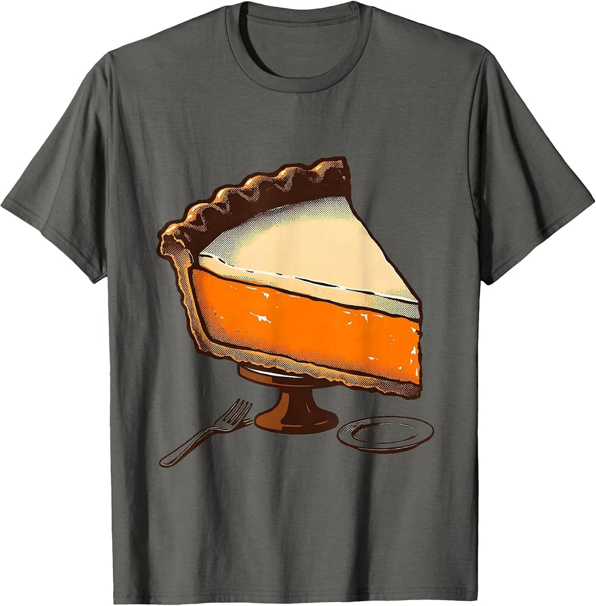 Pumpkin Pie Wedge Funny Thanksgiving Dessert Humor T-Shirt - Asphalt Grey