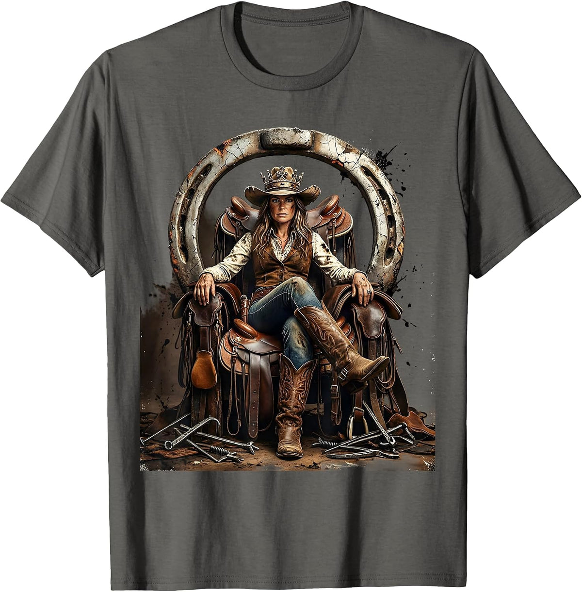 Wild West Queen Cowboy Throne Graphic T-Shirt - Asphalt Grey