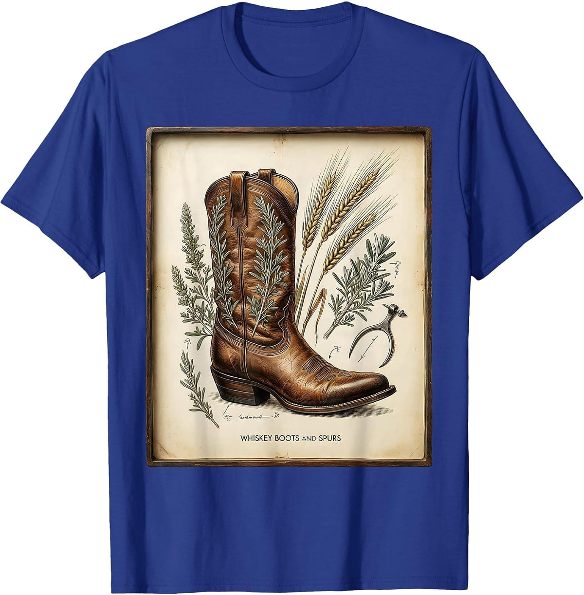 Whiskey Boots and Spurs Western Design T-Shirt - Royal Blue