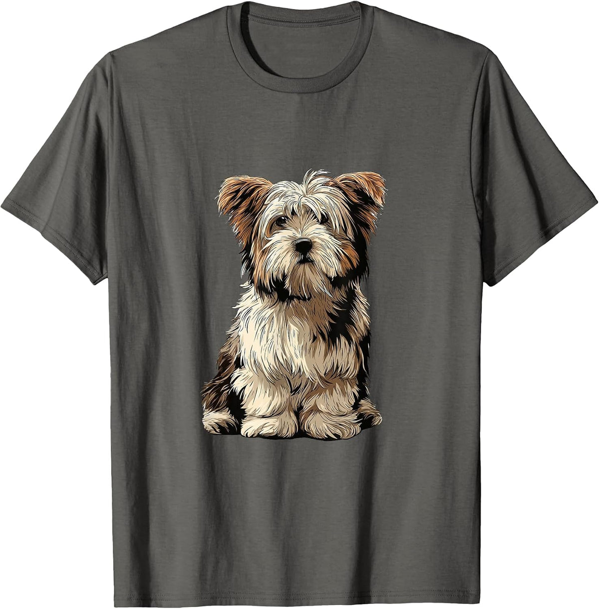 Biewer Terrier Dog Illustration T-Shirt - Asphalt Grey