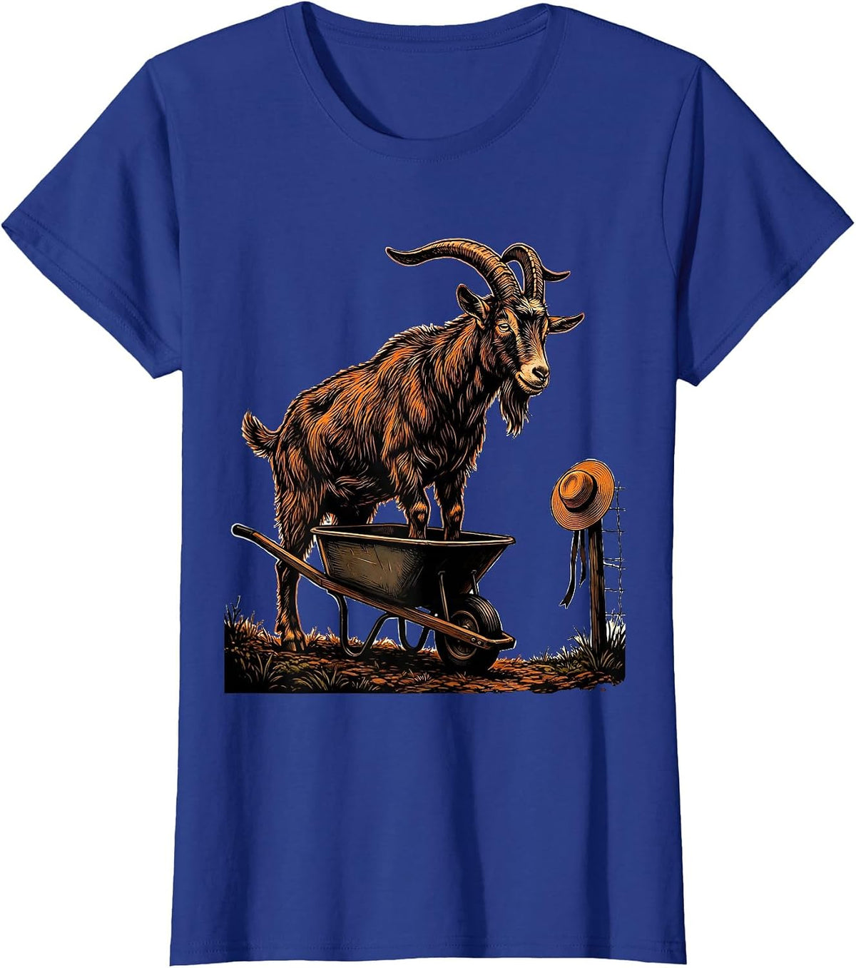 Women's Stencil Goat Wheelbarrow Funny Goat Lover Farmer Gift T-Shirt - Royal Blue