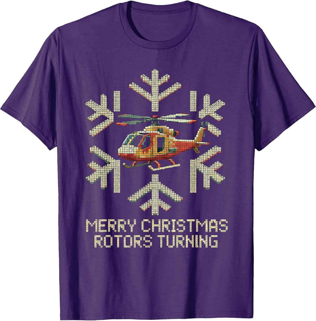 Men's Merry Christmas Rotors Turning Cross Stitch Sampler Pilot T-Shirt - Purple