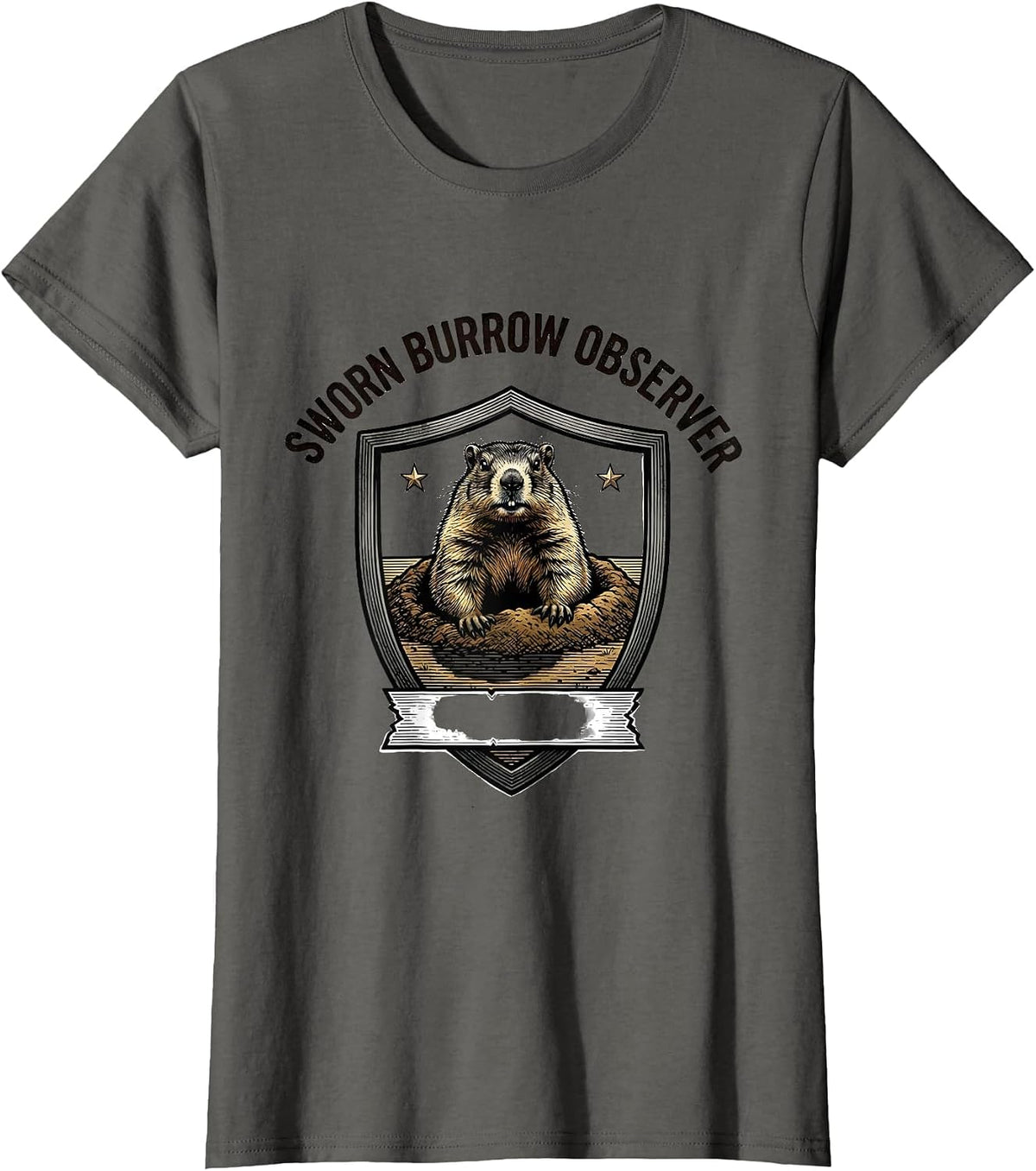 Women's Sworn Burrow Observer Vintage Groundhog Day Humor Gift T-Shirt - Asphalt Grey