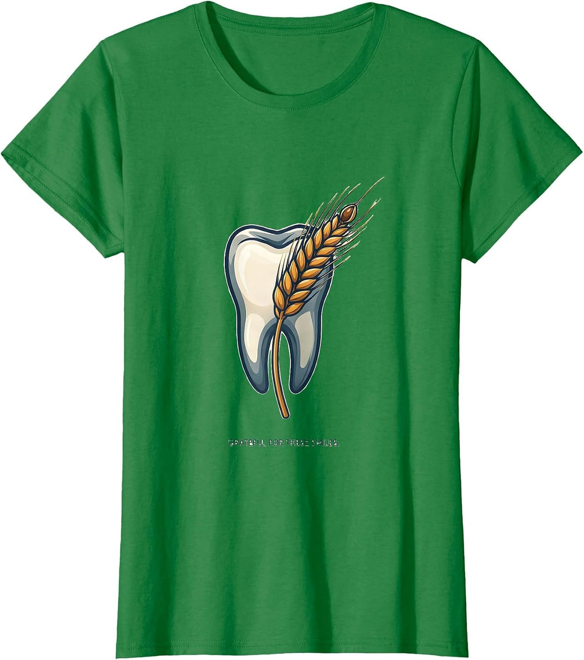 Grateful For These Smiles Funny Dental Christmas T-Shirt - Kelly Green
