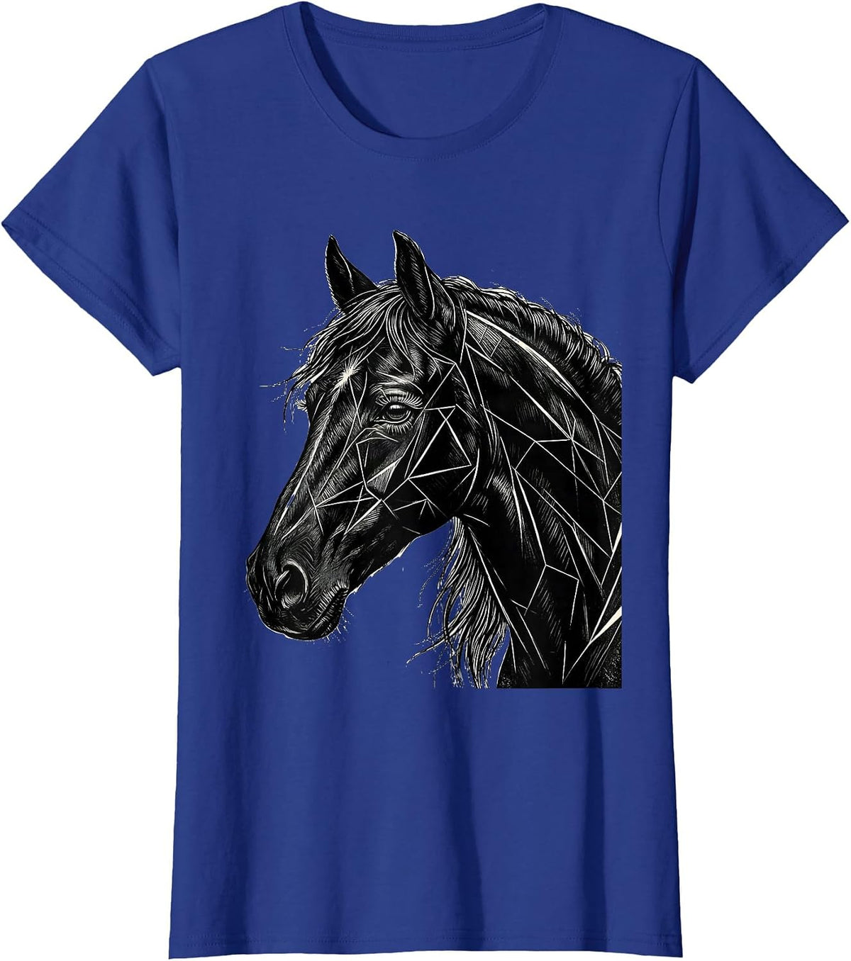 Women's Geometric Horse Head Profile Linework Art T-Shirt - Royal Blue