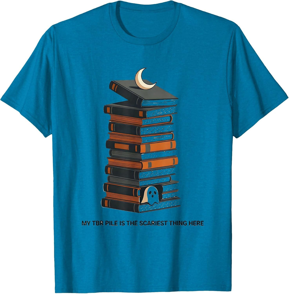 My TBR Pile Is the Scariest Thing Here Cute Ghost Bookworm T-Shirt - Sapphire Blue