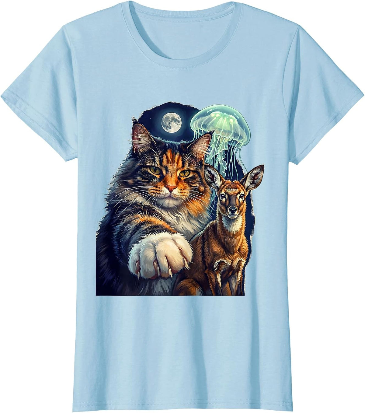Norwegian Forest Cat Selfie Alien Jackalope Funny Cat Lover T-Shirt - Baby Blue