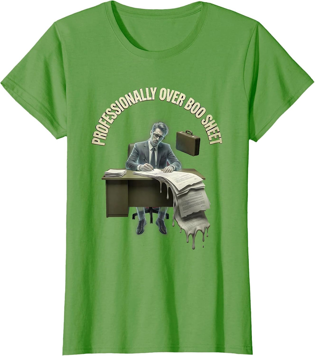 Women's Professionally Over Boo Sheet Funny Halloween Design T-Shirt - Grass Green