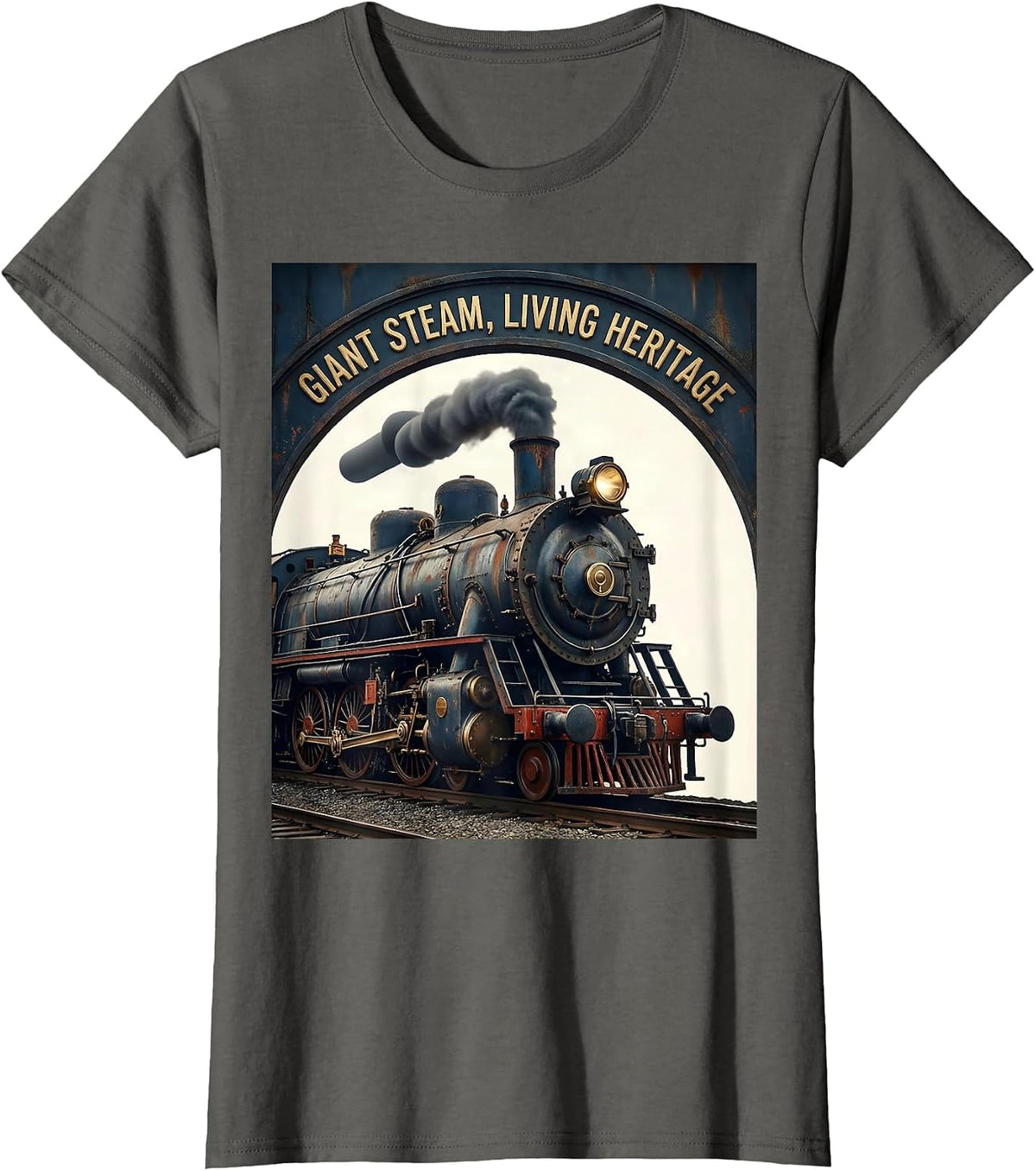 Women's Giant Steam Living Heritage Distressed Big Boy 4014 Train T-Shirt - Asphalt Grey
