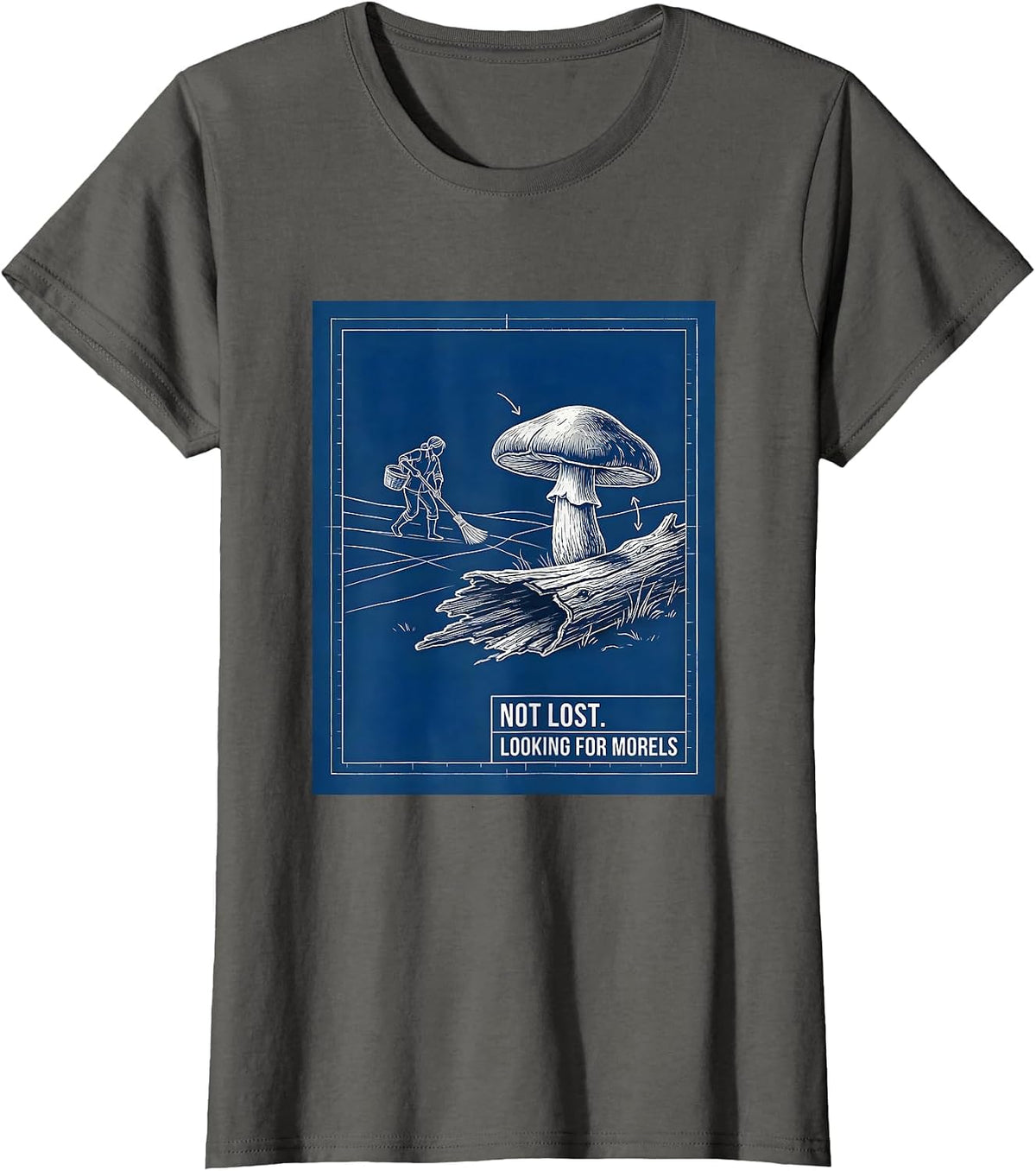 Women's Not Lost Looking For Morels Technical Blueprint Outdoor T-Shirt - Asphalt Grey