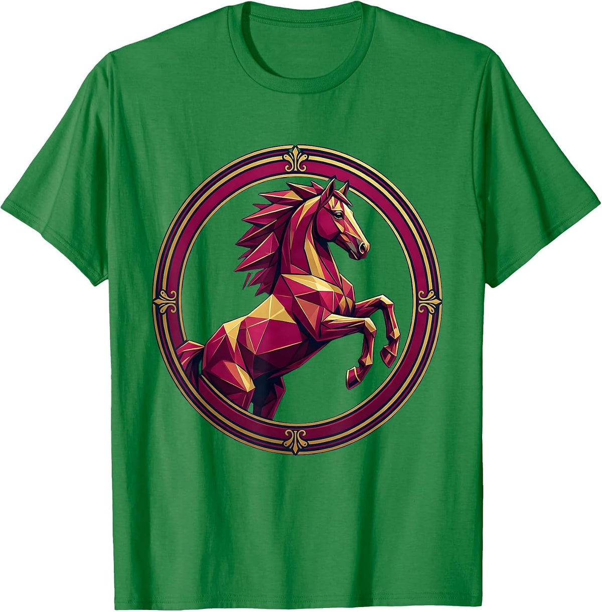 Men's Geometric Low-Poly Horse Bold Colors Design T-Shirt - Kelly Green