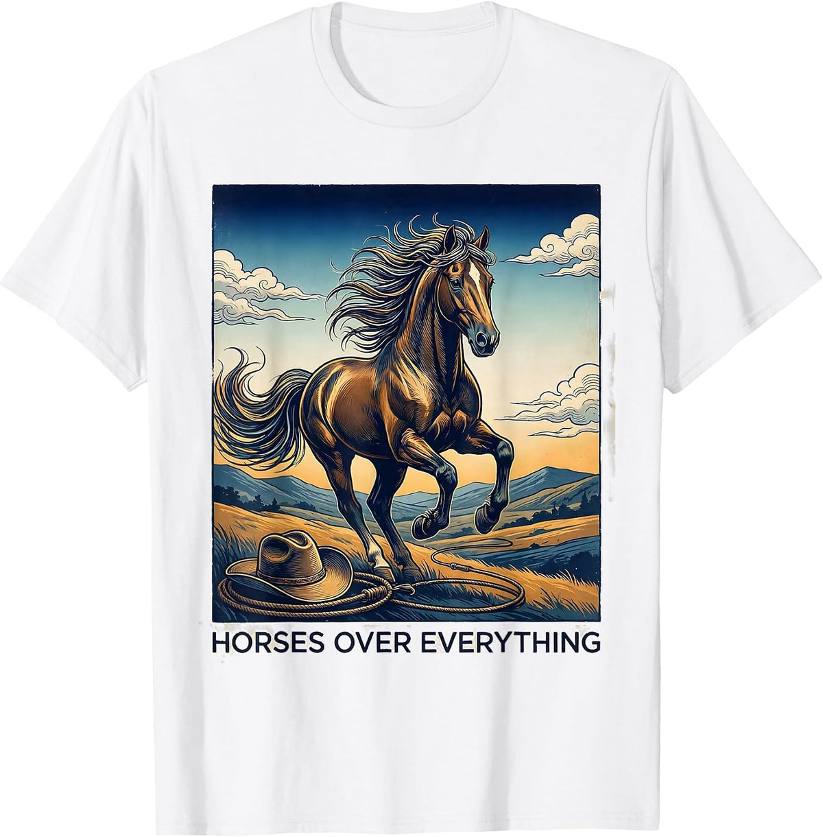 Men's Horses Over Everything Cowgirl Design T-Shirt - White