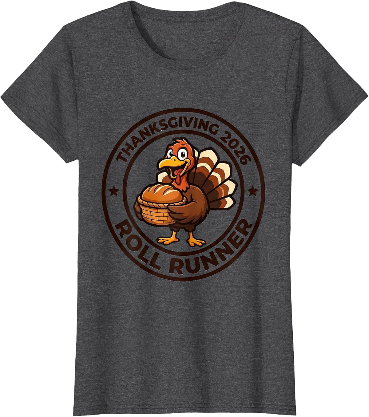 Women's Thanksgiving 2026 Roll Runner Family Crew Turkey Humor T-Shirt - Dark Heather Grey