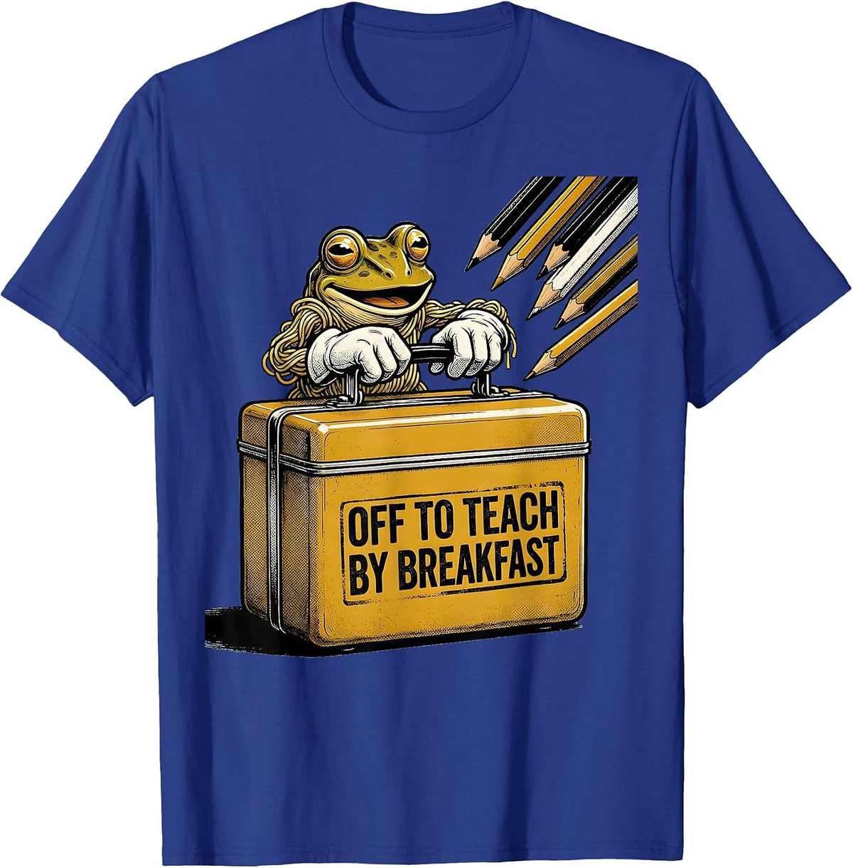 Men's Off To Teach By Breakfast Funny Frog Teacher Back To School T-Shirt - Royal Blue