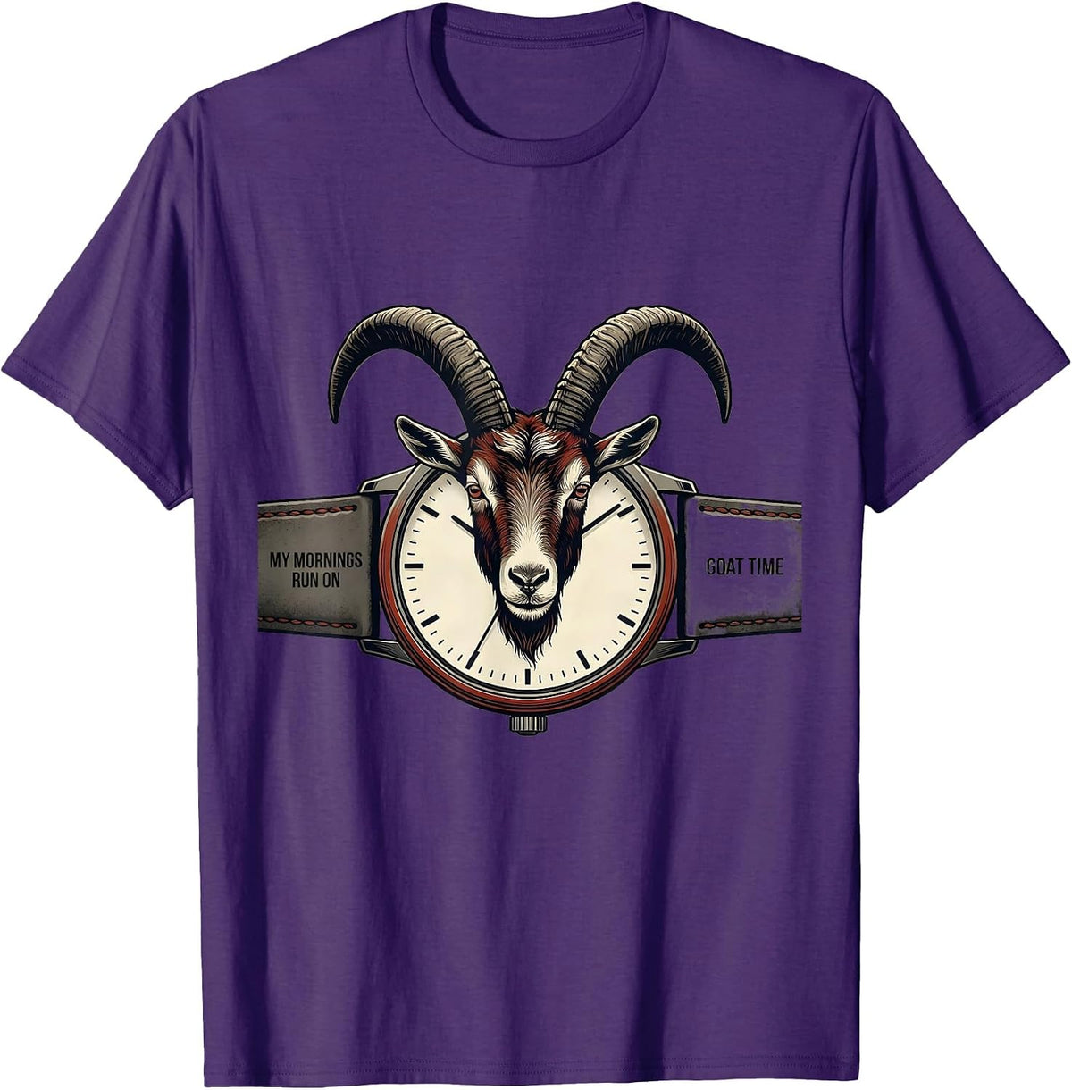 My Mornings Run On Goat Time Funny Goat Lover Farm Humor T-Shirt - Purple