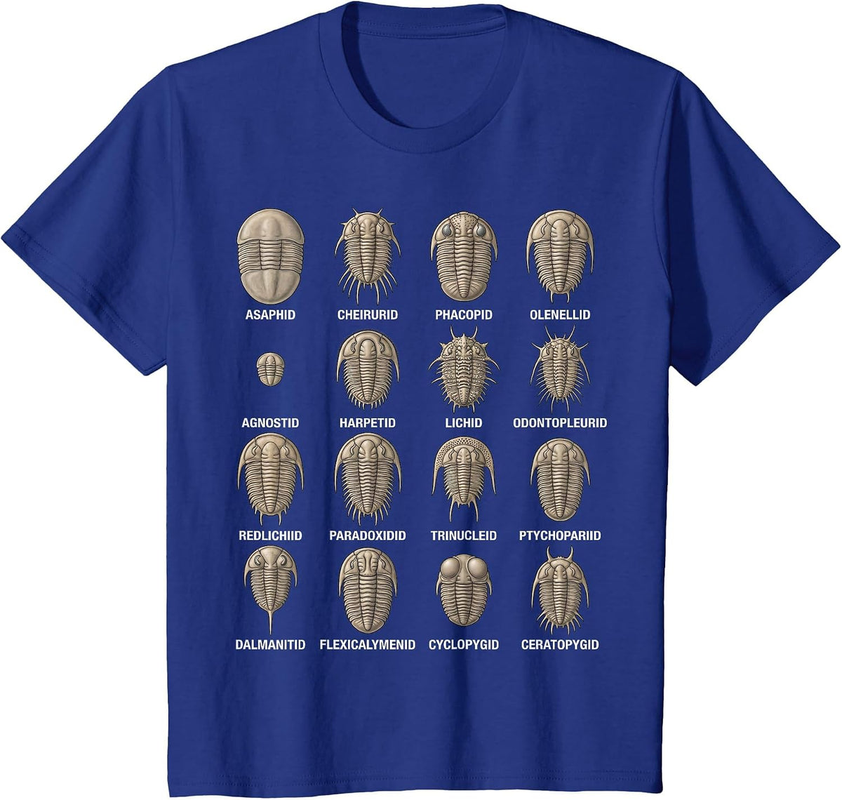 Trilobite Families Chart Paleontology Science Fossil Lovers T-Shirt - Royal Blue