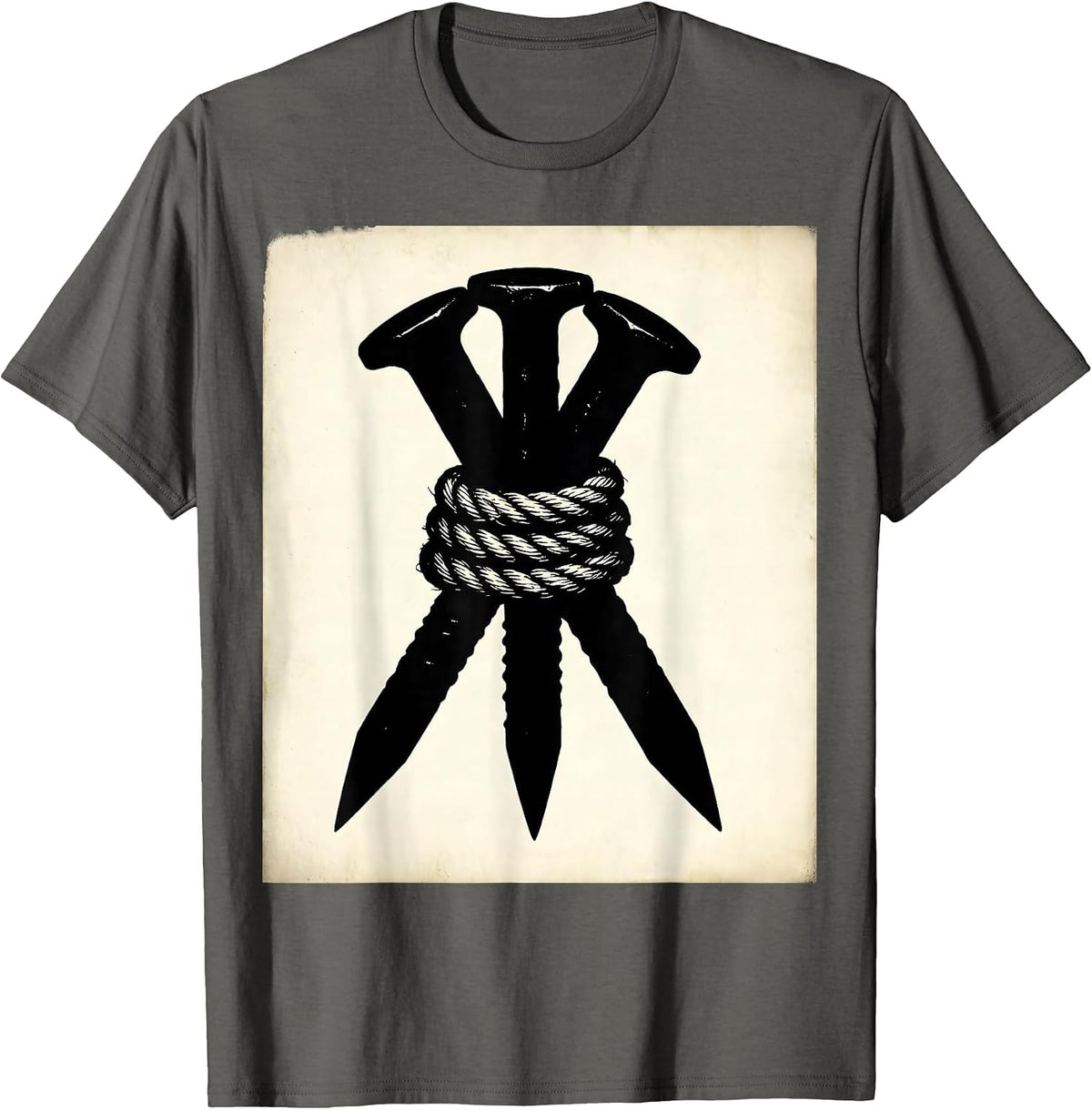 Men's Three Nails Cross Bound Rope Christian Graphic T-Shirt - Asphalt Grey