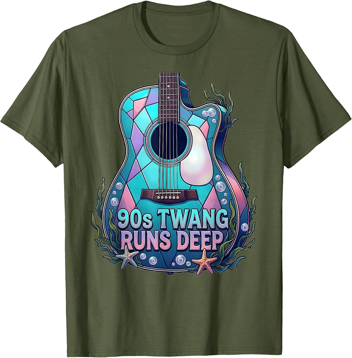 90s Twang Runs Deep Country Music Design T-Shirt - Olive Green