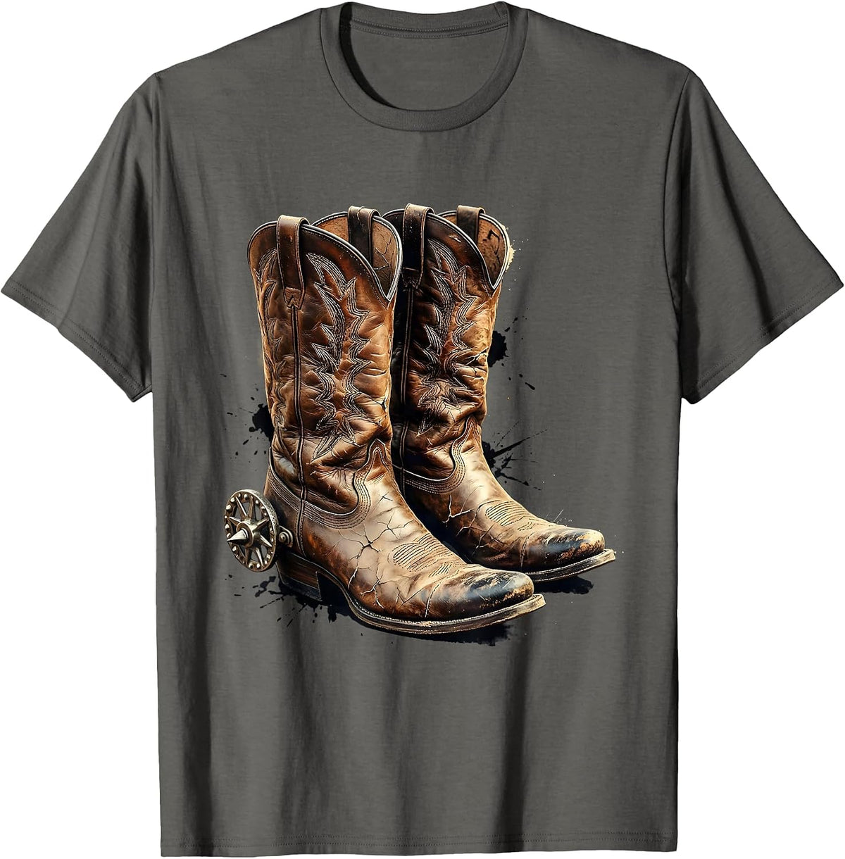 Worn Cowboy Boots With Spurs Cowgirl Graphic T-Shirt - Asphalt Grey