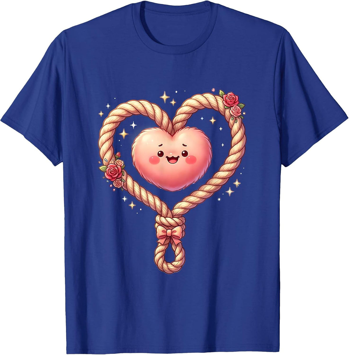 Pink Western Lasso Heart Graphic Tee T-Shirt - Royal Blue