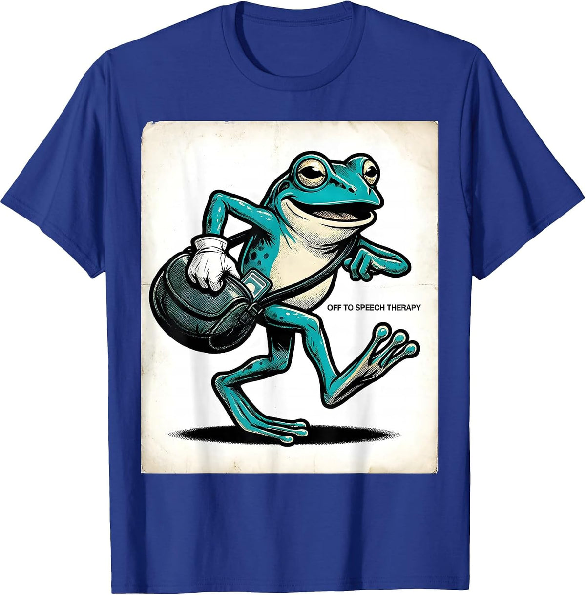 Off To Speech Therapy Retro Cartoon Frog Teacher Back T-Shirt - Royal Blue