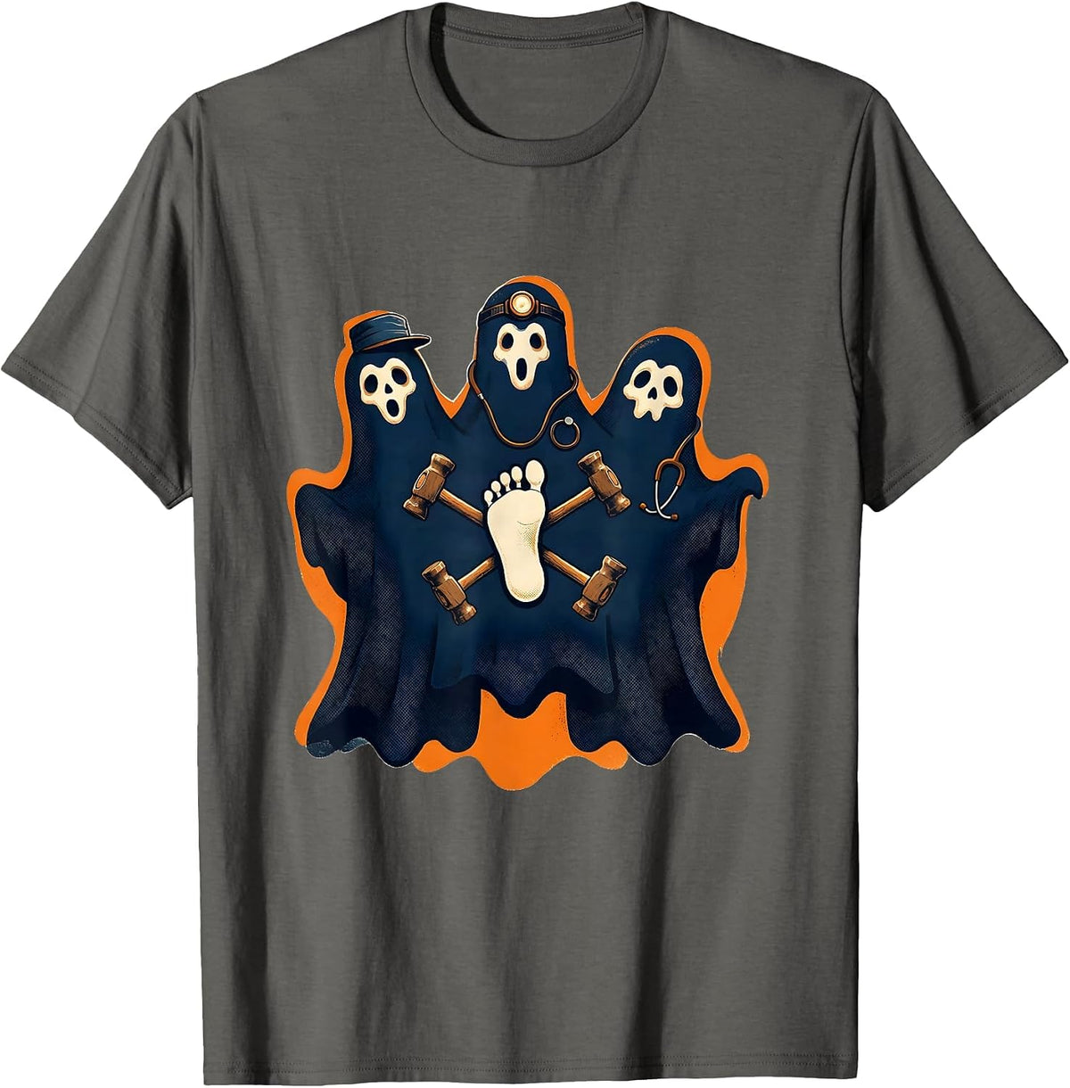 Ghost Podiatry Crew Halloween Medical Worker Costume T-Shirt - Asphalt Grey