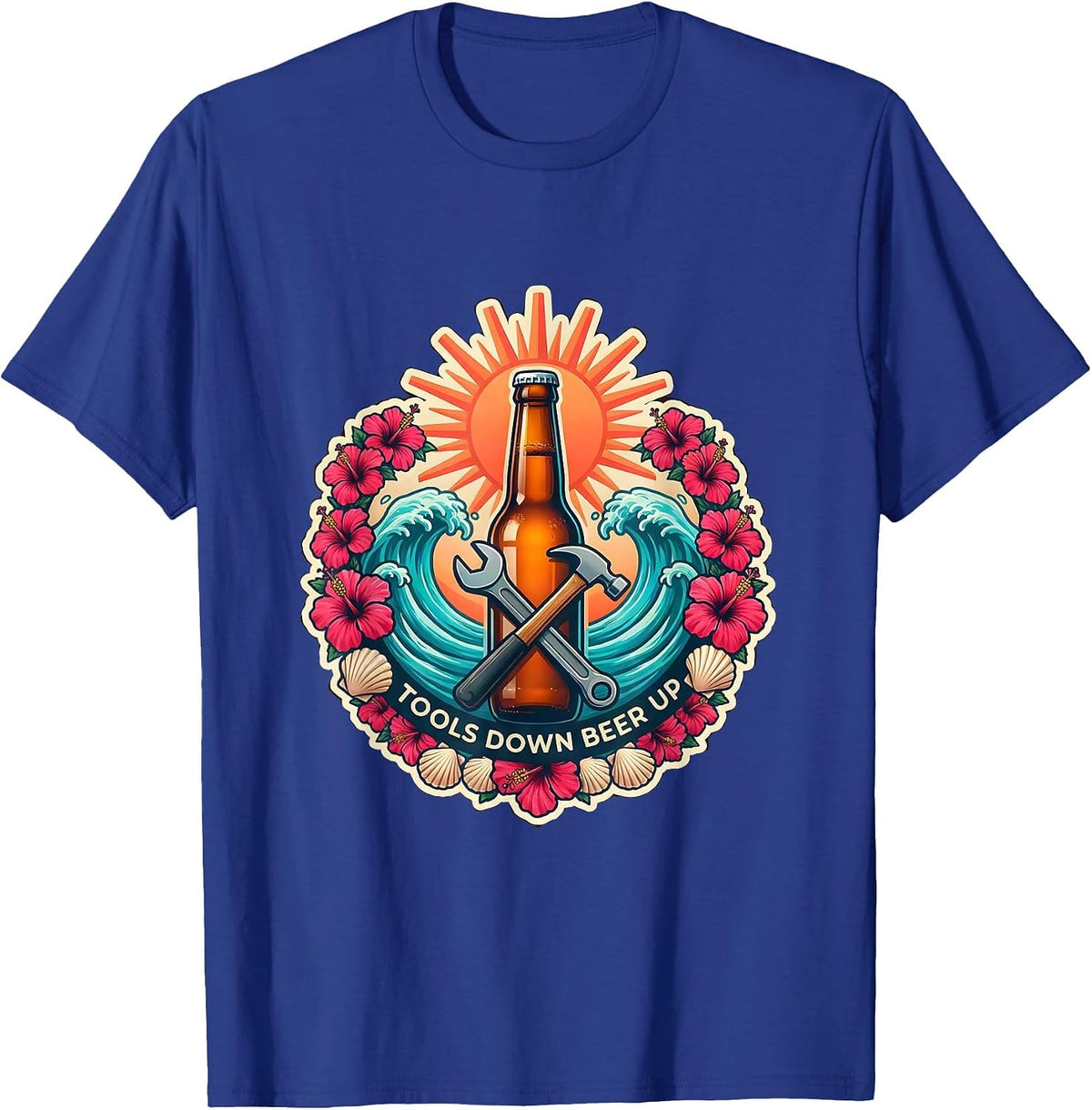 Men's Tools Down Beer Up Blue Collar Worker Design T-Shirt - Royal Blue