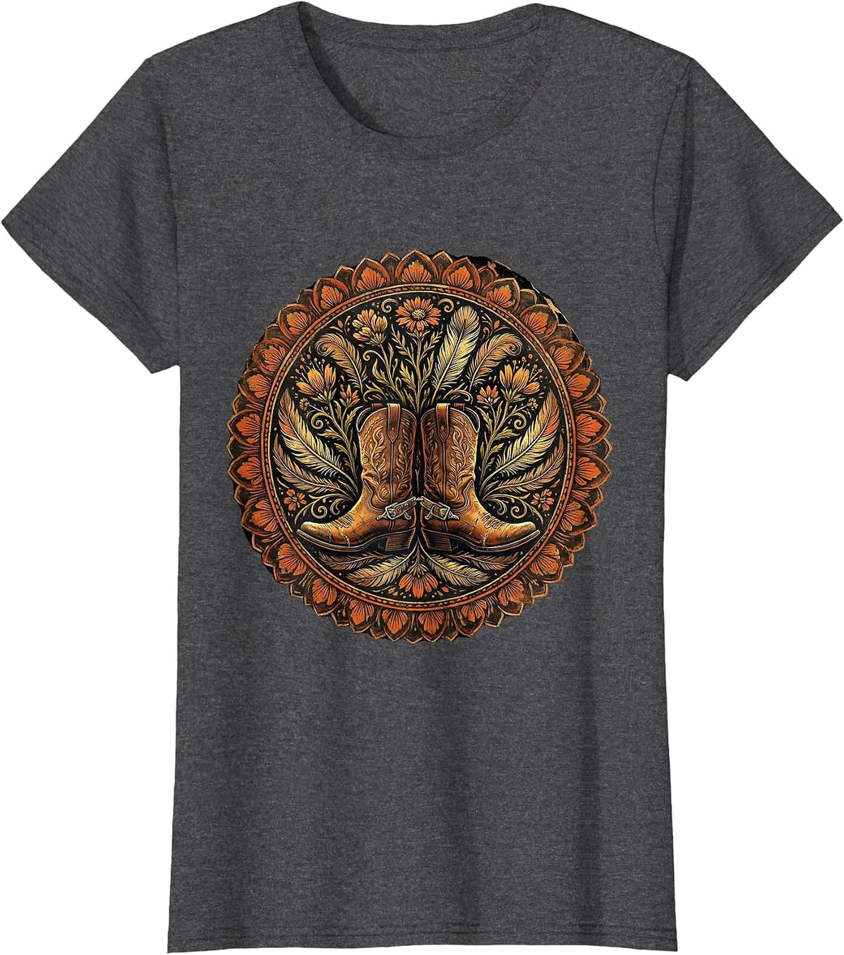 Women's Weathered Cowboy Boots With Spurs Western Graphic T-Shirt - Dark Heather Grey