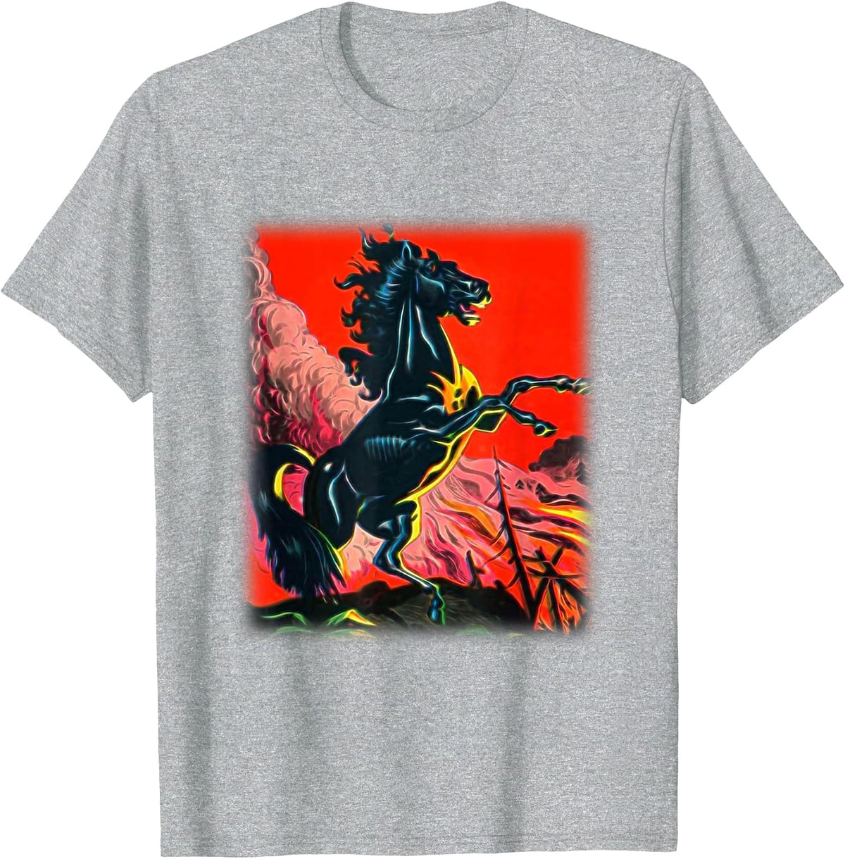 Black Horse Shirt, Colorful Stallion Tshirt for Horse Lovers T-Shirt - Heather Grey