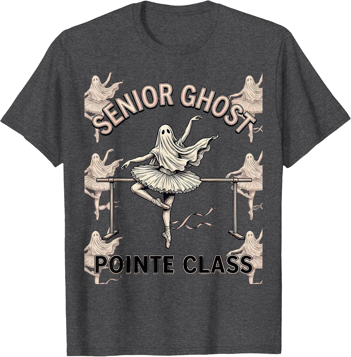 Men's Senior Ghost Pointe Class Whimsical Halloween Ballet Teacher T-Shirt - Dark Heather Grey