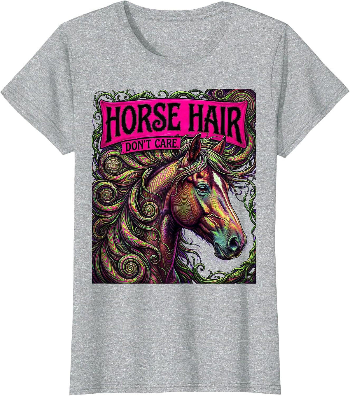Horse Hair Don't Care Funny Equestrian Design T-Shirt - Heather Grey