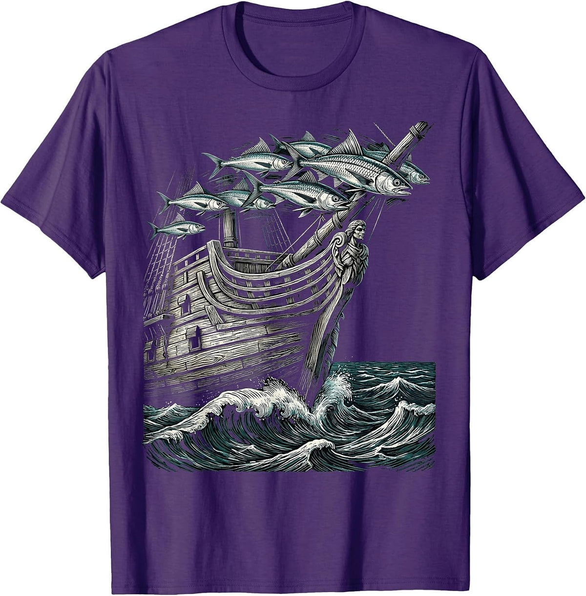 Men's Flying Fish Over Ship Bow Cruise Graphic T-Shirt - Purple