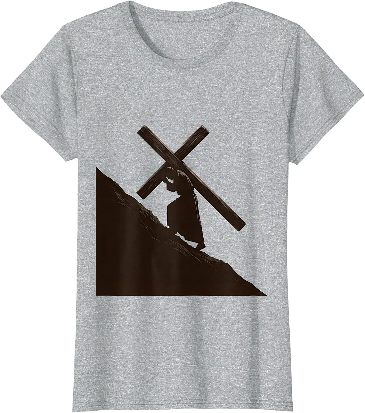 Jesus Carrying the Cross Up the Hillside T-Shirt - Heather Grey