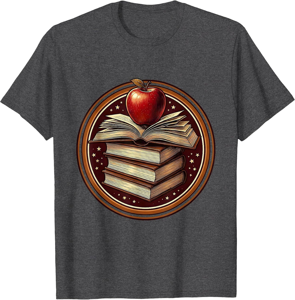 Men's Teacher Apple and Books Illustration Design T-Shirt - Dark Heather Grey