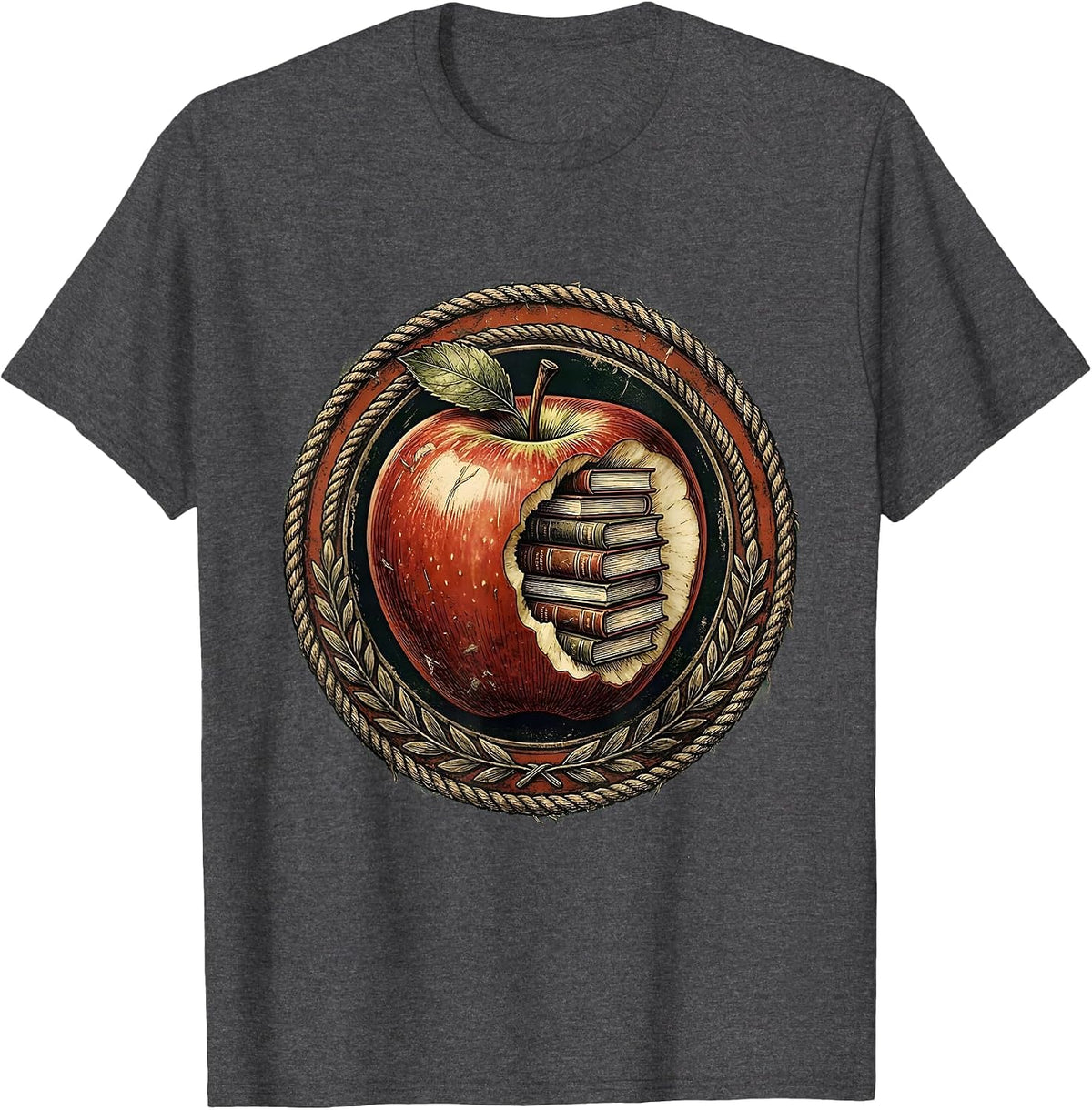 Men's Teacher Apple Books Graphic Tee Gift Idea T-Shirt - Dark Heather Grey
