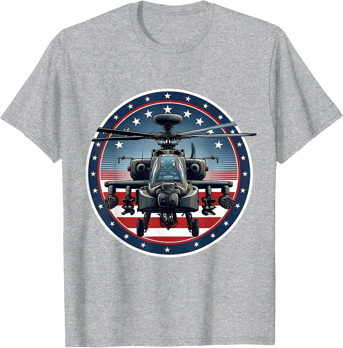 Men's AH-64 Apache Patriotic Helicopter Pilot Veteran Aviation T-Shirt - Heather Grey
