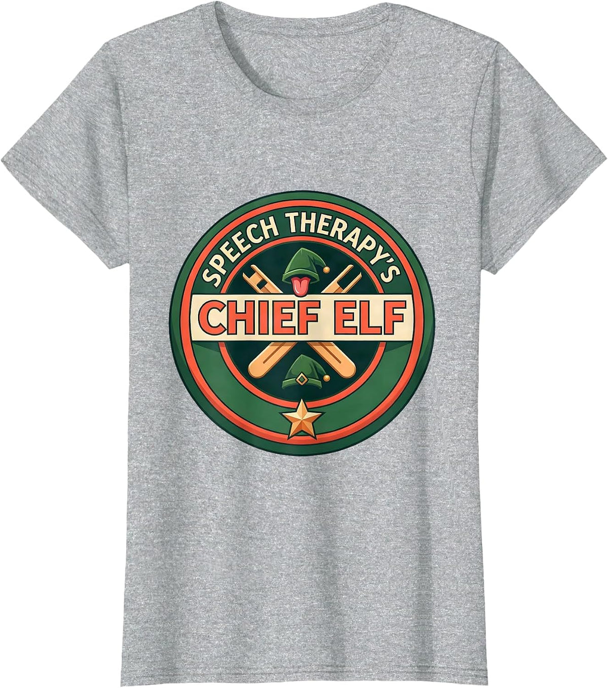 Speech Therapy's Chief Elf Funny SLP Christmas Therapist T-Shirt - Heather Grey