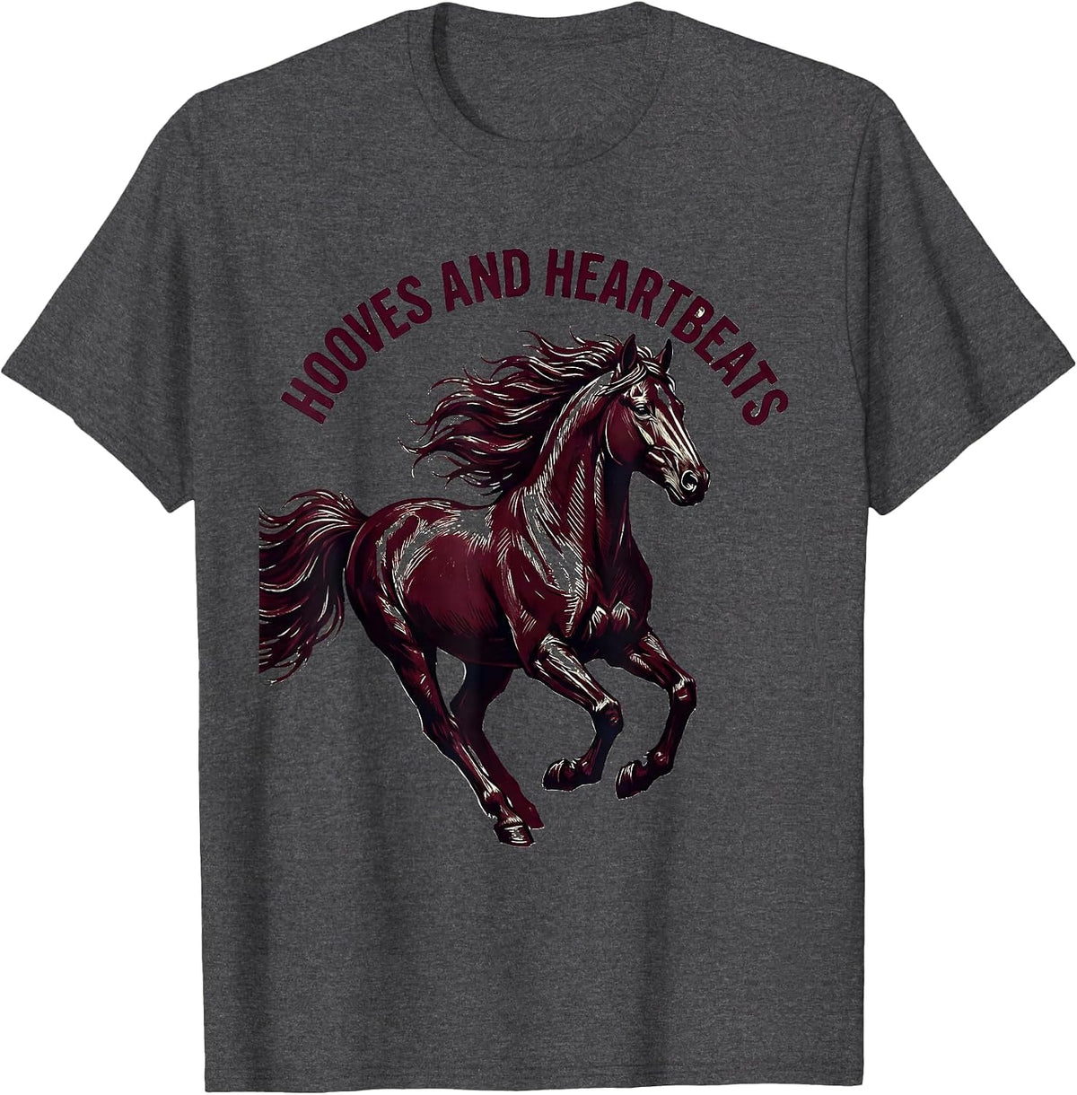 Men's Hooves and Heartbeats Horse Lover Design T-Shirt - Dark Heather Grey