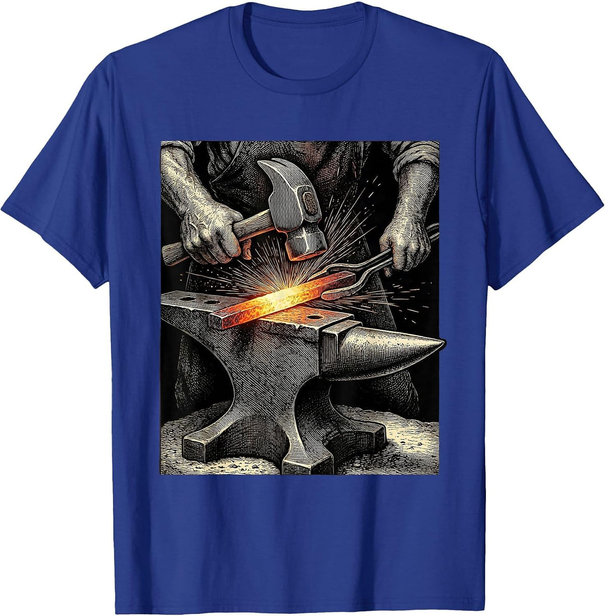 Men's Christian Blacksmith Forging Cross at Anvil T-Shirt - Royal Blue