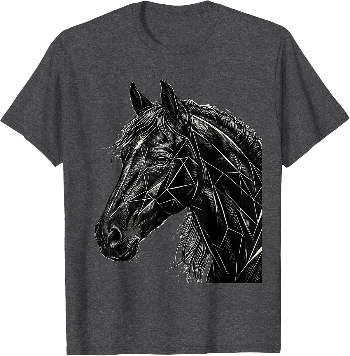 Men's Geometric Horse Head Profile Linework Art T-Shirt - Dark Heather Grey