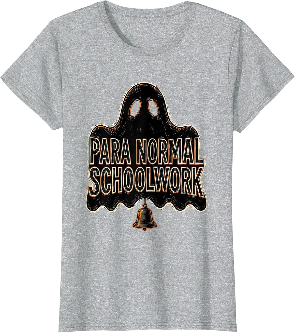 Women's Para Normal Schoolwork Linocut Ghost Paraeducator Halloween T-Shirt - Heather Grey