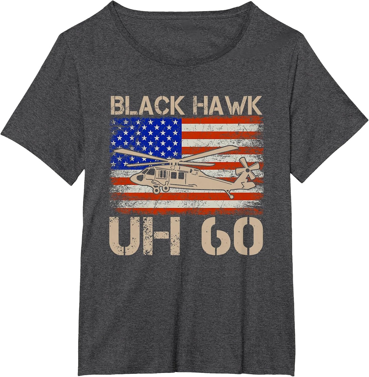 Patriotic USA Flag Military Helicopter UH-60 Black Hawk T-Shirt - Dark Heather Grey