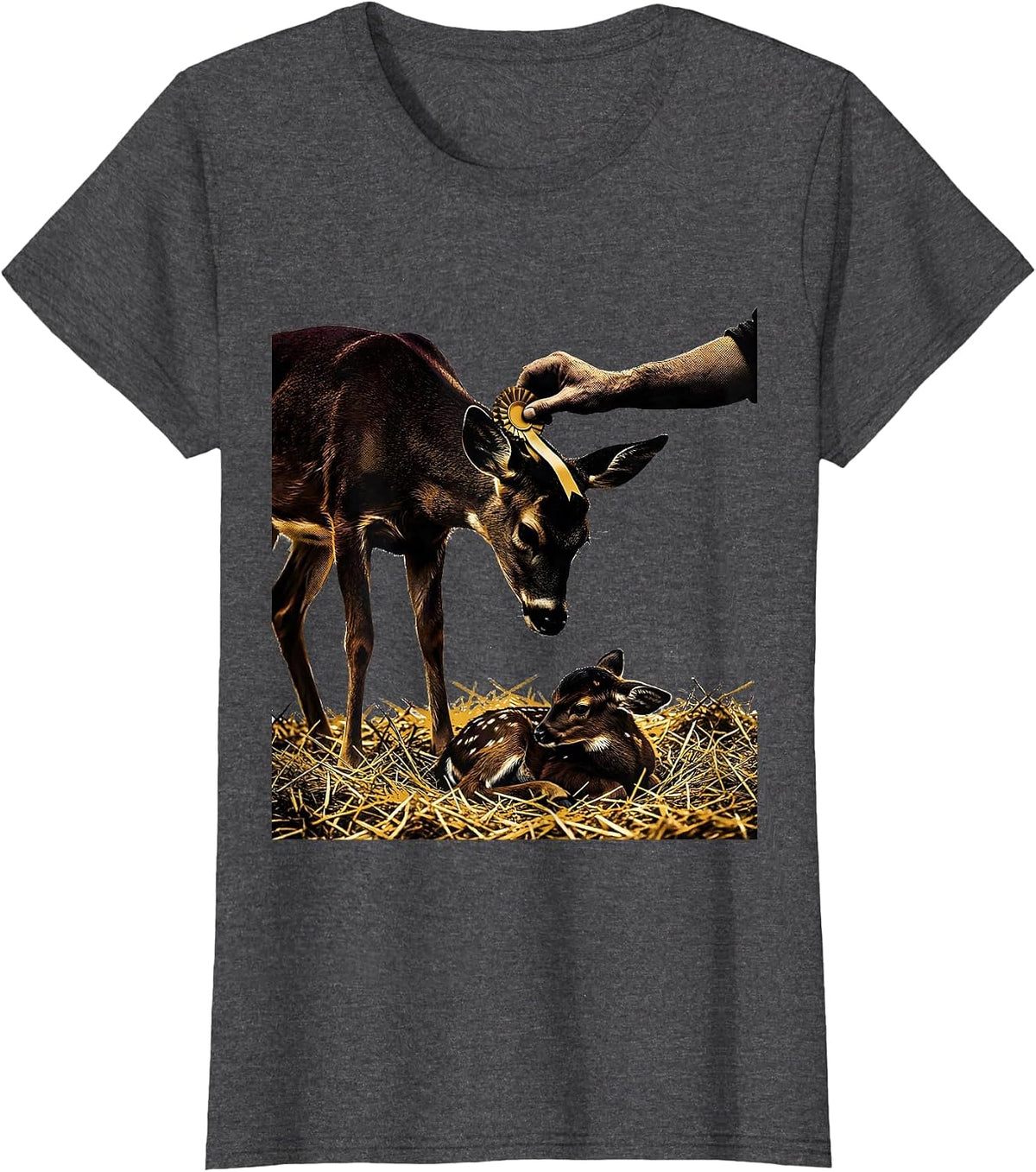 Women's Newborn Kid Horned Doe Screenprint Poster Goat Lover Gift T-Shirt - Dark Heather Grey