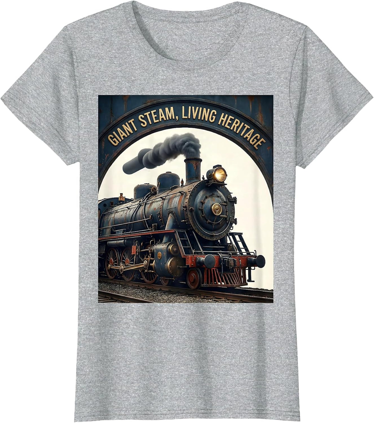 Women's Giant Steam Living Heritage Distressed Big Boy 4014 Train T-Shirt - Heather Grey