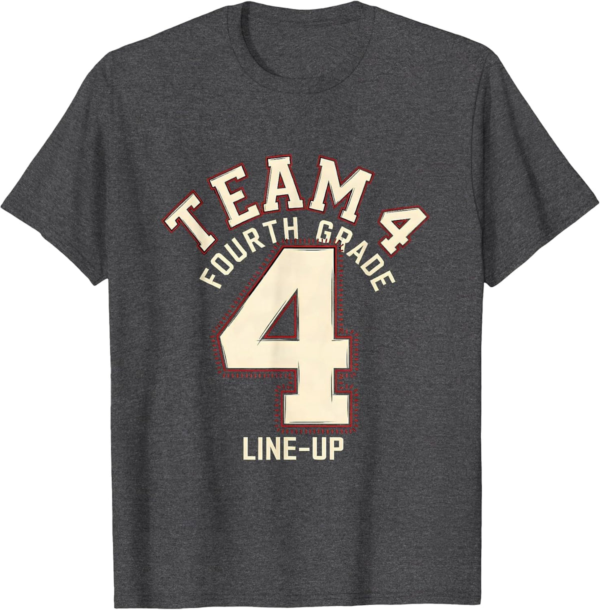 Men's Team 4 Fourth Grade Line-Up Playful Sports Team Pride Back T-Shirt - Dark Heather Grey