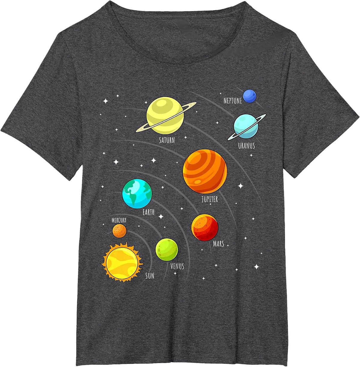 Kids Colorful Planets Solar Systems Space Science Boys Girls T-Shirt - Dark Heather Grey