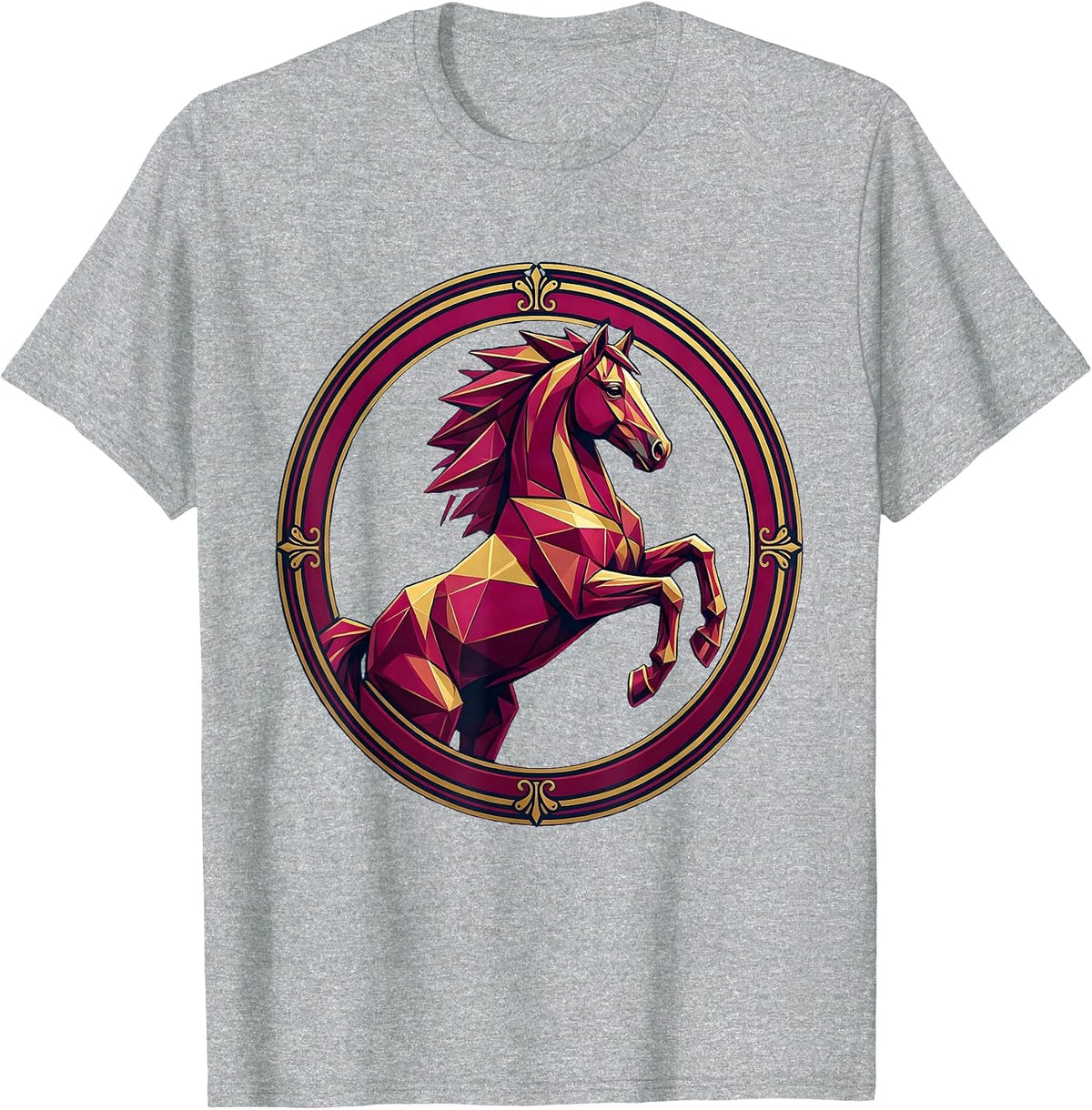 Men's Geometric Low-Poly Horse Bold Colors Design T-Shirt - Heather Grey