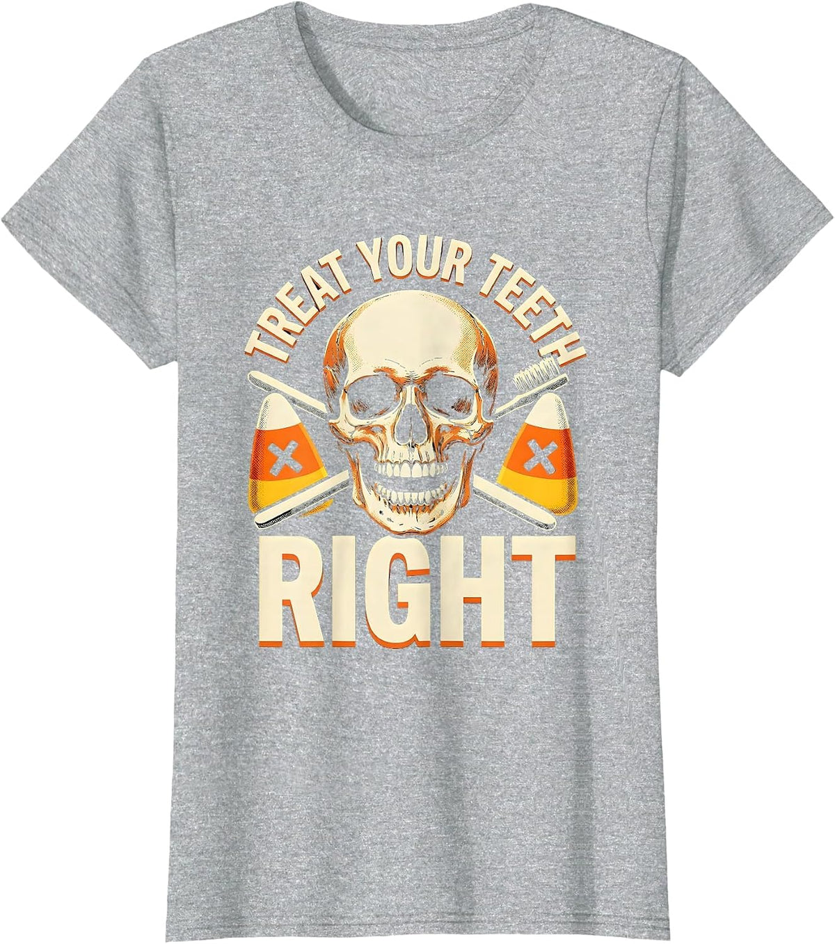 Women's Treat Your Teeth Right Halloween Dental Design T-Shirt - Heather Grey